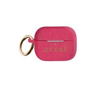 Etui Silicone - GUESS - Airpods Pro - Rose Fushia - Logo Doré - Mousqueton Inclus