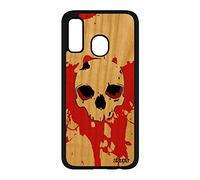 Coque Silicone pour Galaxy A40 en Bois Tete de Mort epouvante Original Crane Street Art Rouge Sang Squelette os Noir Techno pour Samsung