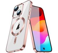 Coque Silicone pour iPhone 15 avec Anneau Magnétique Protection Transparente Contour Brillant Rose - BOOLING