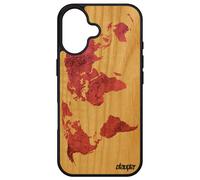 Coque Silicone Pour Iphone 16 Bois Naturel Carte Monde Texture Terre Planete Globe Design Solide Rigide Artisanat Atlas Motif Apple