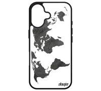 Coque Silicone Pour Iphone 16 Carte Monde Geographie Jolie Case Pas Cher Aluminium Atlas Housse Planete Gris Motif Effet Terre Pays Apple