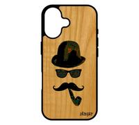 Coque Silicone Pour Iphone 17 En Bois Homme Moustache Monsieur Pipe Vert Housse Art Vintage De Protection Chapeau Melon Peinture