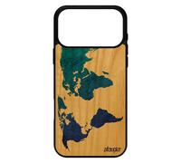 Coque Silicone Pour Iphone 17 Pro Max Bois Carte Monde Terre Pays Atlas Rigide Planete Case Effet Bleu Globe Motif Geographie
