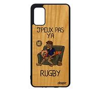 Coque Silicone pour Samsung A41 en Vrai Bois j'peux Pas y'a Rugby TPU Portable XV de France Unique Je Texte Supporter personnalisé Galaxy