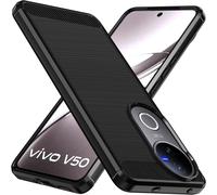Coque Silicone Pour Vivo V50 5g - Étui Tpu Mince Antichoc Renforcé, Protection Écran & Caméra, Finition Fibre Carbone Brossée, Noir