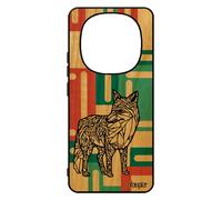 Coque Silicone Pour Xiaomi Redmi Note 14 Pro/14 Pro+ Plus 5g En Bois Renard Animaux Tribal Geometrique Dessin Rus¿ Azteque Vert Ethnique