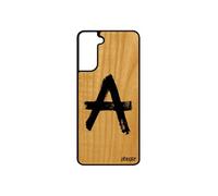 Coque silicone S21+ Plus bois naturel anarchie metal urbain peinture telephone realiste antichoc street art punk mur Samsung galaxy