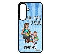 Coque Silicone S26+ Plus j'peux Pas j'suis Maman Enfant Je Humoristique Noir Solide Bleu Cadeau de Noel Souple Humour pour Samsung Galaxy