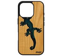 Coque Silicone Salamandre Antichoc Pour Apple Iphone 16 Pro En Bois Animal Lezard Fille Azteque Bumper Smartphone Tribal Noir Bleu