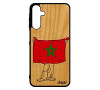 Coque Silicone Samsung A15 4g 5g Bois Drapeau Maroc Marocain Coupe D'afrique Noir Jeux Olympiques Can Foot Jo Made In France Galaxy