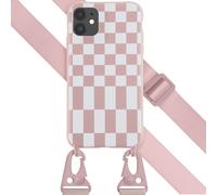 Selencia Selencia Coque design en silicone avec cordon amovible iPhone 11 Irregular Check Sand Pink Rose