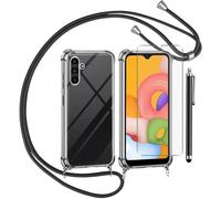 Coque Silicone Tpu Transparente Pour Samsung Galaxy M15 5g Avec Cordon Réglable + Protection Écran En Verre Trempé - Anti-Chocs, Bords Surélevés, Anti-Jaunissement