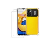Coque Silicone Transparente Angles Renforces + 2 Verres Trempes Pour Poco M4 Pro 5G