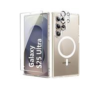 Coque Silicone Transparente Compatible Magsafe + Verre Trempes et Protection Camera Arriere Pour Samsung Galaxy S25 Ultra