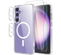 Coque Silicone Transparente Compatible Magsafe + Verres Trempes et Protections Camera Arriere Transparent X2 Pour Samsung Galaxy S24 Plus
