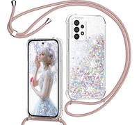 Coque Silicone Transparente Pailletée Rose Gold Pour Samsung Galaxy A23 5g / M23 Avec Cordon Tour De Cou Réglable Et Amovible - Protection Anti¿Choc Et Bords Surélevés