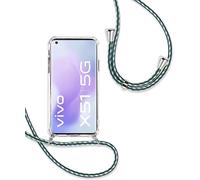 Coque Silicone Transparente Pour Vivo X51 5g - Étui Protecteur Avec Cordon Tour De Cou Réglable, Sangle Tressée Et Attaches Métalliques, Coins Renforcés - Vert/Blanc/Bleu