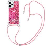 Coque Silicone Ultra-Mince Pour Xiaomi Poco F5 5g ¿ Étui Liquide Pailleté Avec Cordon Tour De Cou Lanière Rouge