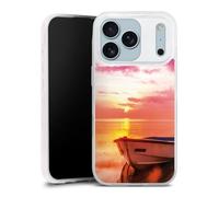 Coque Slim Compatible avec Apple iPhone 17 Pro Case Ultra Fine Etui Silicone Ultra Fine Coucher du Soleil Barque Mer