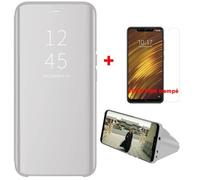 Coque Smart Flip pour Samsung Galaxy A50 + [1Pack] Verre trempé, Coque transparente Pour Samsung Galaxy A50 Coque-Silver