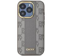 DKNY Coque pour iPhone 15 Pro Ultra-Chic Compatible MagSafe Motif à Carreaux Gris