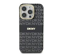 Étui DKNY pour iPhone 16 Pro 6.3 noir étui rigide Repeat Texture Pattern With Stripe
