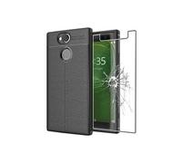 - Coque Sony Xperia XA2 Ultra, XA2 Ultra Dual (2018) Etui Housse Silicone TPU Souple Anti-Choc Motif Cuir Anti-dérapante, Noir + Film protection