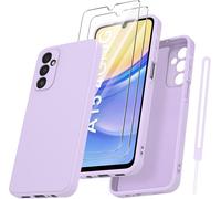 Coque Souple En Silicone Liquide Pour Samsung Galaxy A15 + 2 Verres Trempés - Protection Intégrale Écran Et Caméra, Antichoc, Fine, Violet