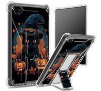 Coque souple pour iPad 9,7", iPad 6e 5e génération 2018 2017, iPad Air 2/iPad Air, dos transparent avec chat noir, Halloween, protection des coins, coque antichoc avec béquille rigide