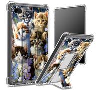 Coque souple pour iPad 9,7", iPad 6e 5e génération 2018 2017, iPad Air 2/iPad Air, dos transparent avec famille de chats, protection des coins antichoc avec béquille rigide