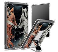 Coque souple pour iPad 9,7", iPad 6e 5e génération 2018 2017, iPad Air 2/iPad Air, dos transparent avec renard Yin-Yang, protection des coins, coque antichoc avec béquille rigide