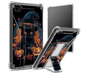 Coque souple pour iPad 9,7", iPad 6e 5e génération 2018 2017, iPad Air 2/iPad Air, dos transparent avec chat noir, Halloween, protection des coins, coque antichoc avec béquille rigide