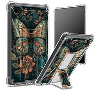 Coque souple pour iPad 9,7" iPad 6e 5e génération 2018 2017 modèle iPad Air 2/iPad Air Coque souple arrière transparente avec papillons et fleurs, protection des coins antichoc avec béquille rigide
