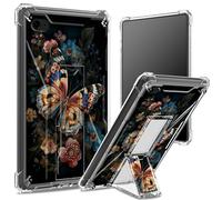 Coque souple pour iPad 9,7" iPad 6e 5e génération 2018 2017 modèle iPad Air 2/iPad Air Coque souple, dos transparent avec papillon et fleurs, protection des coins, coque antichoc avec béquille rigide
