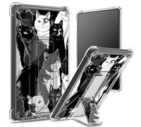 Coque souple pour iPad 9,7" iPad 6e 5e génération 2018 2017 modèle iPad Air 2/iPad Air Coque souple, dos transparent avec chats noirs et blancs, protection d'angle antichoc avec béquille rigide