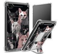 Coque souple pour iPad 9,7" iPad 6e 5e génération 2018 2017 modèle iPad Air 2/iPad Air Coque souple, dos transparent avec chats noirs et roses, protection d'angle antichoc avec béquille rigide