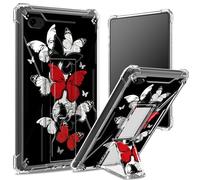Coque souple pour iPad 9,7" iPad 6e 5e génération 2018 2017 modèle iPad Air 2/iPad Air, dos transparent avec papillons rouges, noirs et blancs, protection des coins, coque antichoc avec béquille