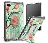 Coque souple pour iPad 9,7" iPad 6e 5e génération 2018 2017 modèle iPad Air 2/iPad Air, dos transparent avec fleurs artistiques dessinées à la main, protection des coins antichoc avec béquille rigide