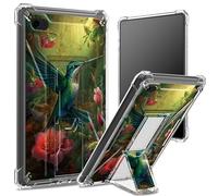 Coque souple pour iPad 9,7", iPad 6e 5e génération 2018 et 2017, iPad Air 2/iPad Air, dos transparent avec colibri fleur rouge, protection des coins, coque antichoc avec béquille rigide