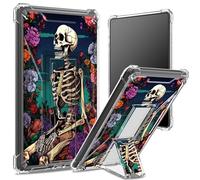 Coque souple pour Kindle Paperwhite 11{^>e<^} génération 6,8" et édition Signature 2021, dos transparent avec tête de mort et fleur, protection des coins - Coque antichoc avec béquille rigide