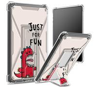 Coque souple pour Kindle Paperwhite 11e génération 6,8" et édition Signature 2021, dos transparent avec motif dinosaure Just for Fun, protection d'angle antichoc avec béquille rigide