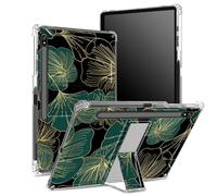 Coque souple pour Samsung Galaxy Tab S8 Plus 2022/S7 FE 2021/S7 Plus 2020 12,5" avec porte-stylo, dos transparent avec feuille d'art, coque de protection d'angle avec béquille rigide