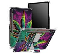 Coque souple pour Samsung Galaxy Tab S8 Plus 2022/S7 FE 2021/S7 Plus 2020 12,5" avec porte-stylo, dos transparent avec herbe colorée, coque de protection d'angle avec béquille rigide