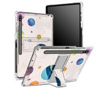 Coque souple pour Samsung Galaxy Tab S8 Plus 2022/S7 FE 2021/S7 Plus 2020 12,5" avec porte-stylo, dos transparent avec galaxie colorée, coque de protection d'angle avec béquille rigide