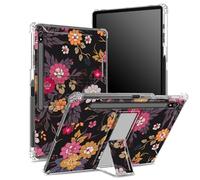 Coque souple pour Samsung Galaxy Tab S8 Plus 2022/S7 FE 2021/S7 Plus 2020 12,5" avec porte-stylo, dos transparent avec fleur en fleurs, coque de protection d'angle avec béquille rigide