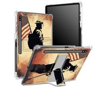 Coque souple pour Samsung Galaxy Tab S8 Plus 2022/S7 FE 2021/S7 Plus 2020 12,5" avec porte-stylo, dos transparent avec drapeau soldat, coque de protection d'angle avec béquille rigide