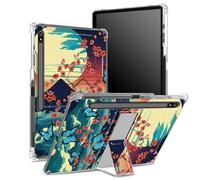 Coque souple pour Samsung Galaxy Tab S8 Plus 2022/S7 FE 2021/S7 Plus 2020 12,5" avec porte-stylo, dos transparent avec support Fuji Sakura papillon, coque de protection d'angle avec béquille rigide