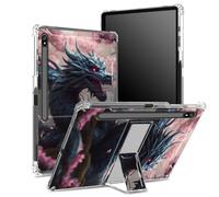 Coque souple pour Samsung Galaxy Tab S8 Plus 2022/S7 FE 2021/S7 Plus 2020 12,5" avec porte-stylo S, dos transparent avec dragon rose Sakura, coque de protection d'angle avec béquille rigide
