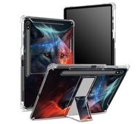 Coque souple pour Samsung Galaxy Tab S8 Plus 2022/S7 FE 2021/S7 Plus 2020 12,5" avec porte-stylo S, dos transparent avec loup d'art fantaisie, coque de protection d'angle avec béquille rigide