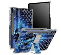 Coque souple pour Samsung Galaxy Tab S9 FE Plus 12,4" 2023 SM-X610/ X616B/X618U avec porte-stylo, dos transparent avec drapeau crâne bleu, coque de protection d'angle avec béquille rigide